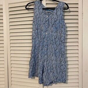 Vintage Samson 100% Rayon Coral Print Light Blue Summer Romper size Small